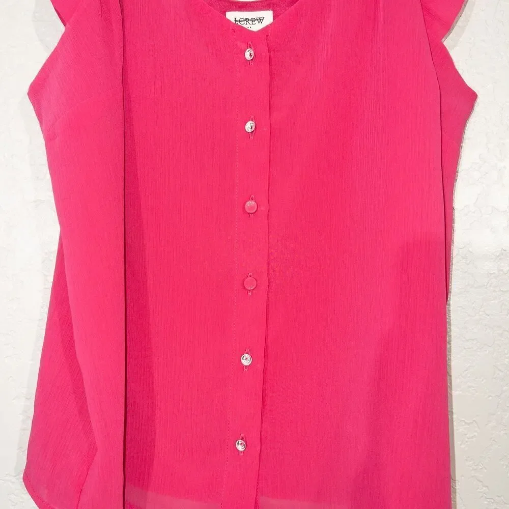 NWT J.‎ Crew Pink Button Up Ruffle Sleeve Tank Top Size 10